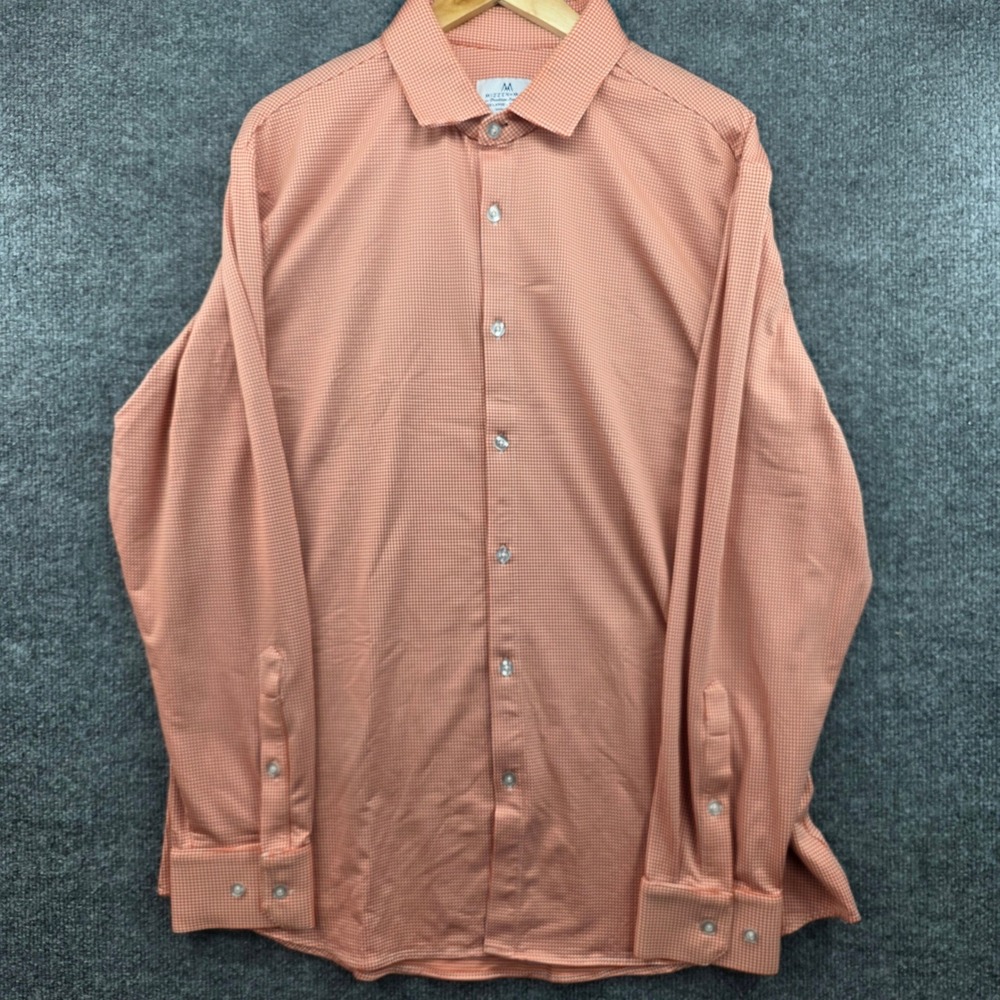 Mizzen+Main Mens XXL‎ Trim Fit Orange Gingham Performance Stretch Button Down